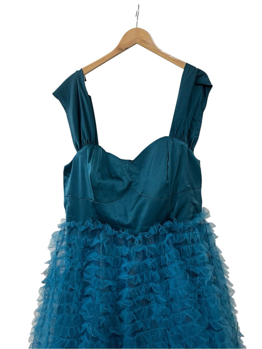 NWT Unique Vintage 1950s Teal Mesh Tulle Off The Shoulder Swing Dress 1X 16 - Picture 5 of 8